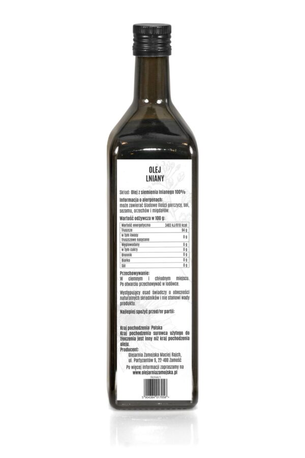 Olej Lniany 1l Olejarnia Zamojska